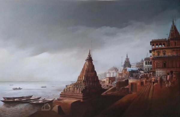 Amit Bhar, Banaras Ghat,  Acrylic on Canvas, 36x24 InchesBanaras Ghat Acrylic on Canvas, 36x24 Inches