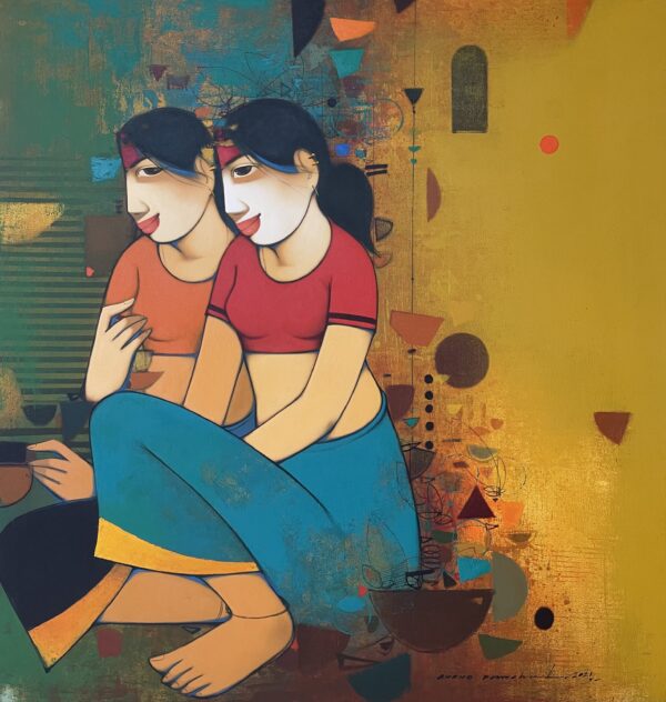 Anand Panchal, Sisters, Acrylic on Canvas, 42x44  Inches