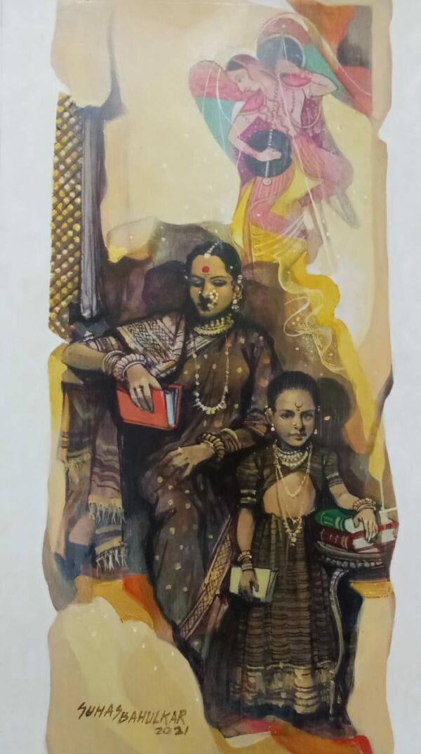 Suhas Bahulkar, Acrylic & Gold on Paper, 18x11 Inches