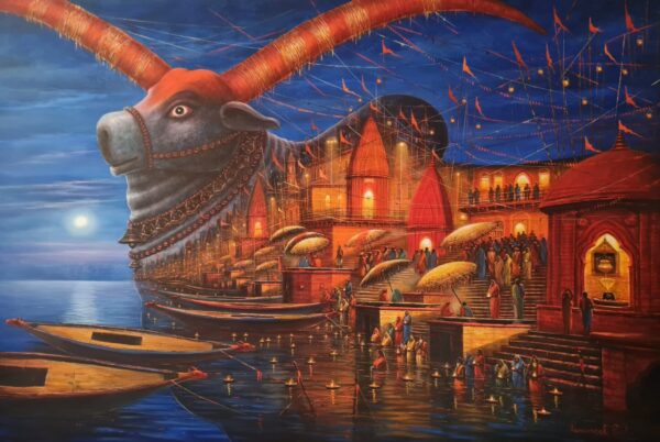 Paramesh Paul, Nandi, Acrylic on Canvas, 48x60 Inches