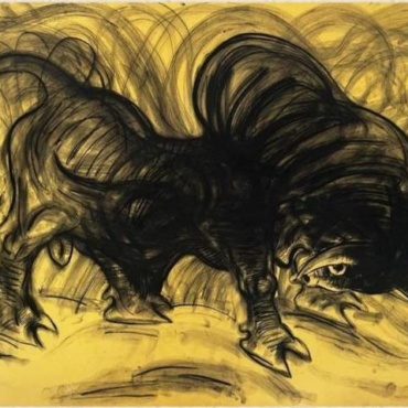 Avijit Roy, Bull, Charcoal on paper, 24 x 33 Inches