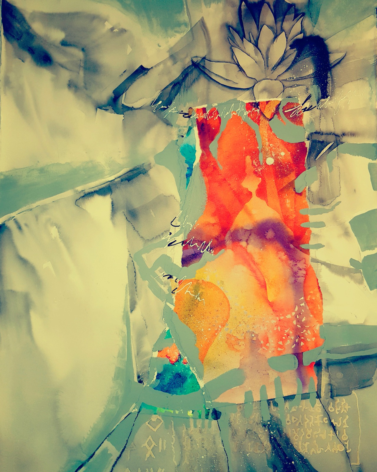 Beena Samuel, Nature Rising I, Water Colour Collage Upcycled on Hot-press; 100% Cotton, 76 x 56 Cms