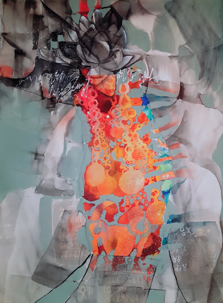 Beena Samuel, Nature Rising II, Water Colour Collage Upcycled on Hot-press; 100% Cotton, 76 x 56 Cms