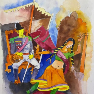 M.F. Husain, British Raj, Water Colour on Paper, 24 x 30 Inches