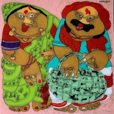 Shyamal Mukherjee, Reverse Painting, Acrylic on Acrylic Sheets, 24 x 24 Inches