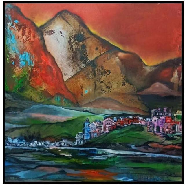 Vaman Pai, Nature Scape 1, Mixed media on canvas, 36 x 36 Inches