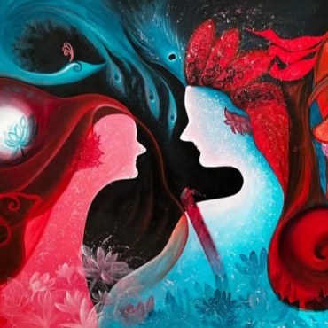 Shivani Mathur, Radha Krishna, Acrylic on canvas, 36 x 60 Inches