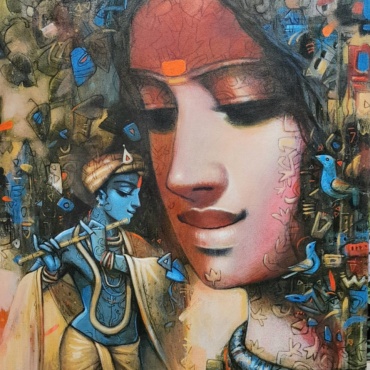 Subrata Das, Tune of love, acrylic on canvas, 36 x 30 inches