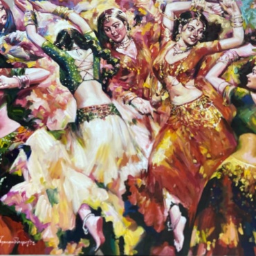 Subrata Gangpadhyay, Joy of Dance, Acrylic on canvas, 36 x 42 Inches