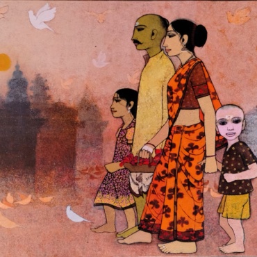 Rahul Mhetre, Temple Surrounding, Acrylic on canvas, 40 x 30 Inches