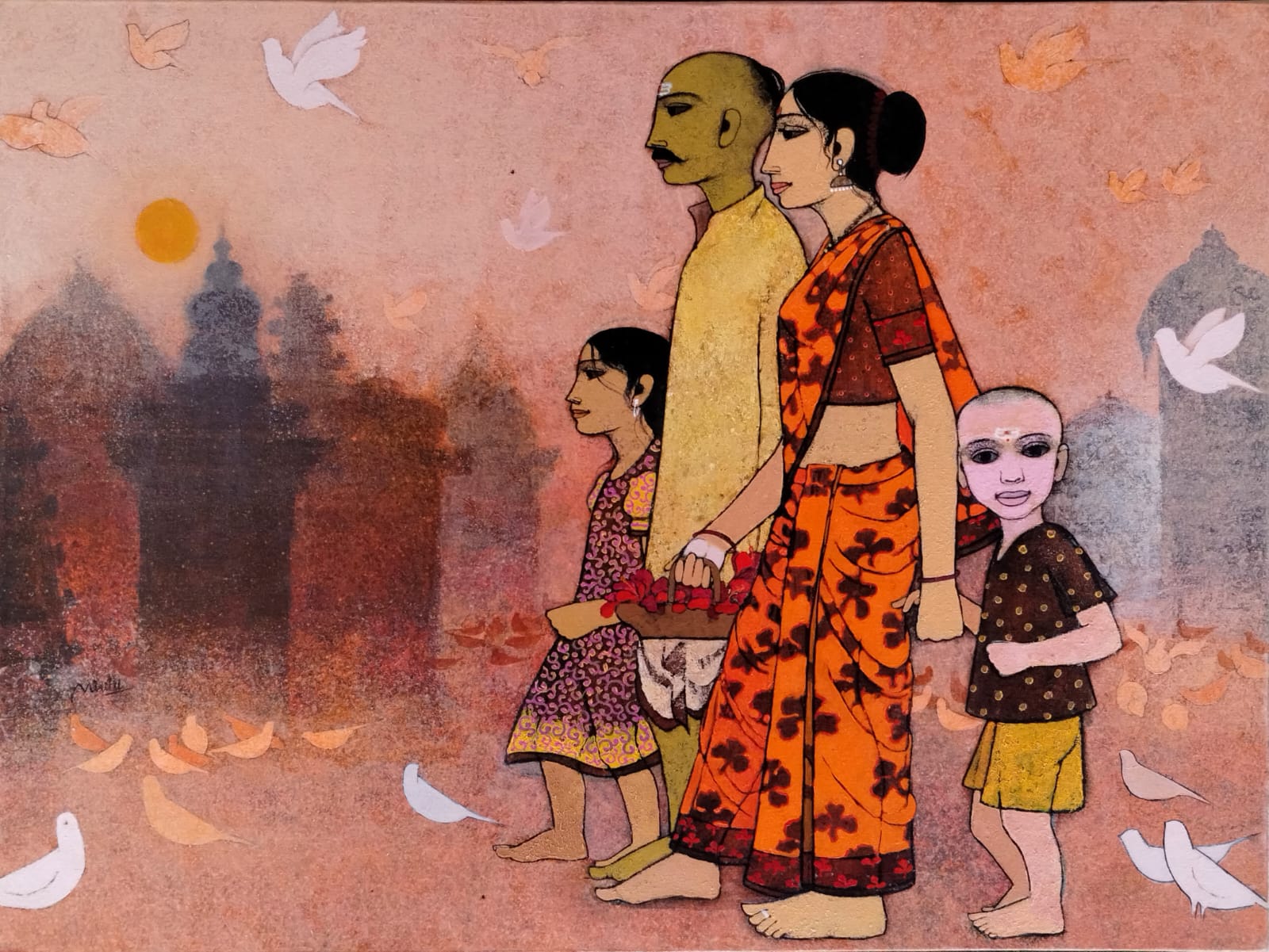 Rahul Mhetre, Temple Surrounding, Acrylic on canvas, 40 x 30 Inches